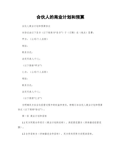 合伙人的商业计划和预算