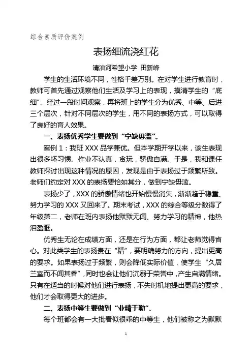 表扬细流浇红花--小学生综合素质评价案例