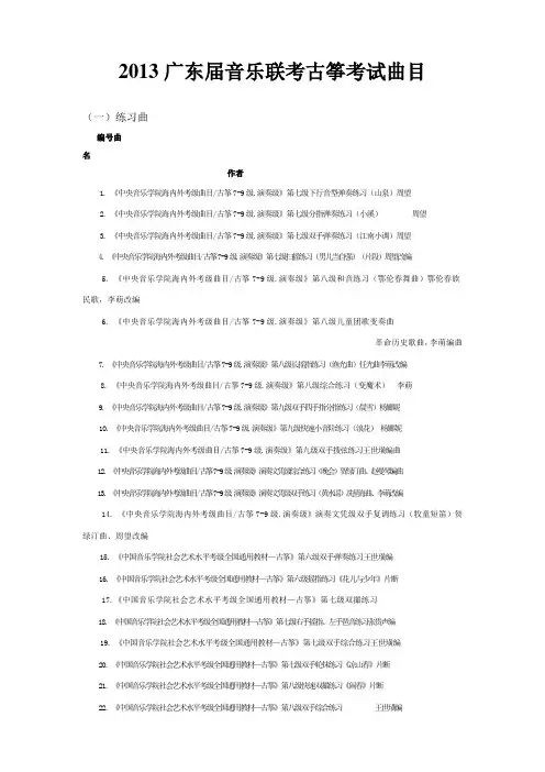 2013广东届音乐联考古筝考试曲目