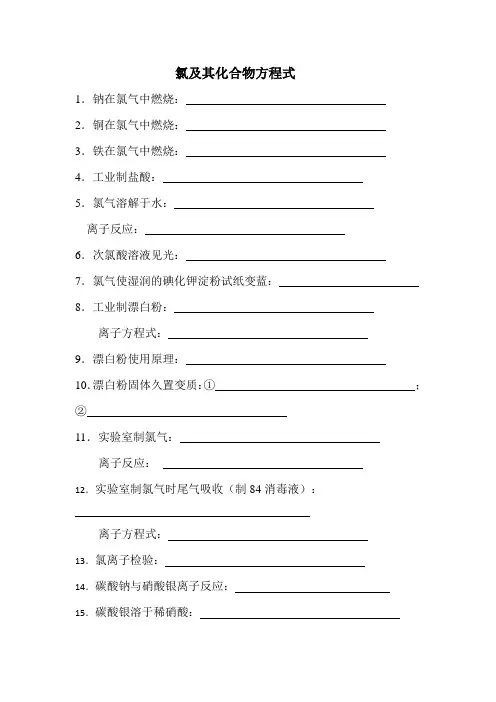 氯及其化合物方程式