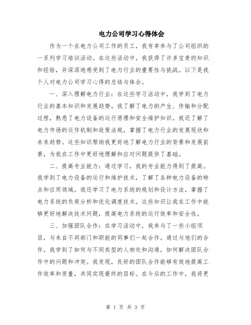 电力公司学习心得体会