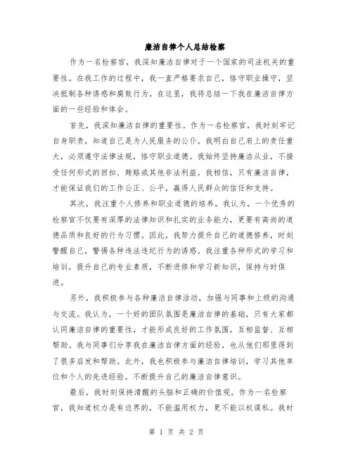 廉洁自律个人总结检察