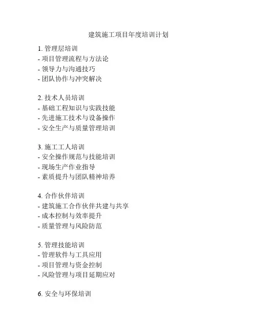 建筑施工项目年度培训计划