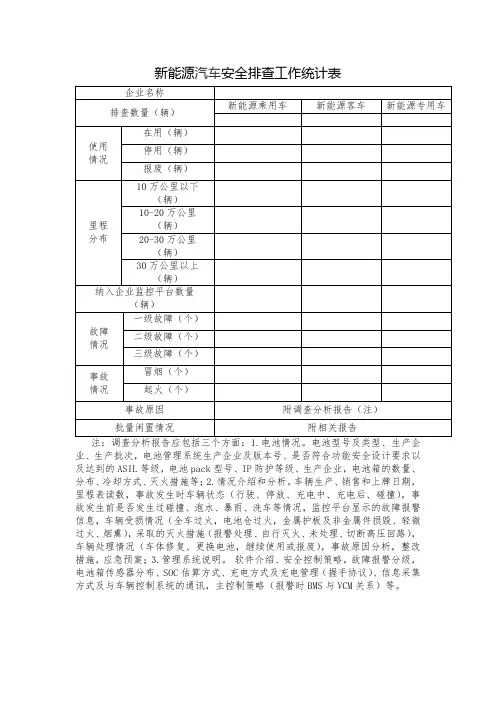 新能源汽车安全排查工作统计表【模板】