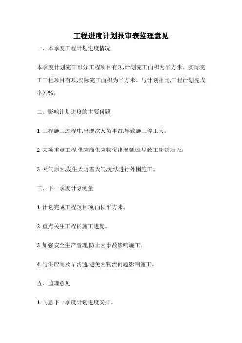 工程进度计划报审表监理意见