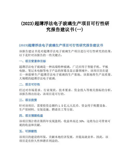 (2023)超薄浮法电子玻璃生产项目可行性研究报告建议书(一)