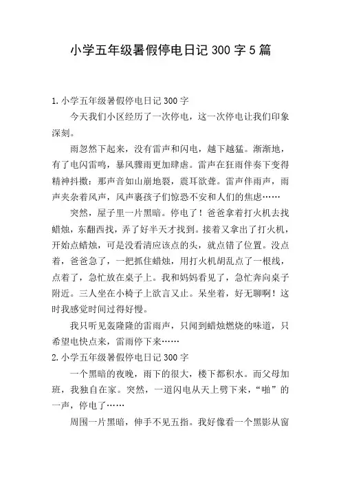 小学五年级暑假停电日记300字5篇