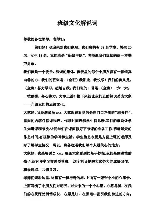 班级文化解说词