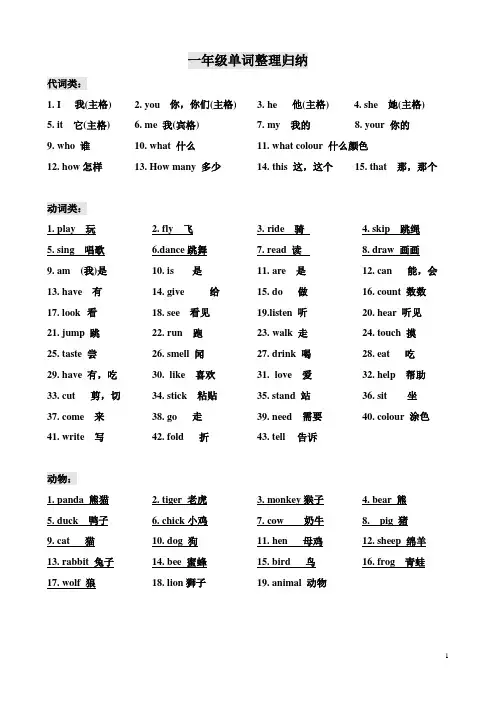 一年级沪教版英语单词