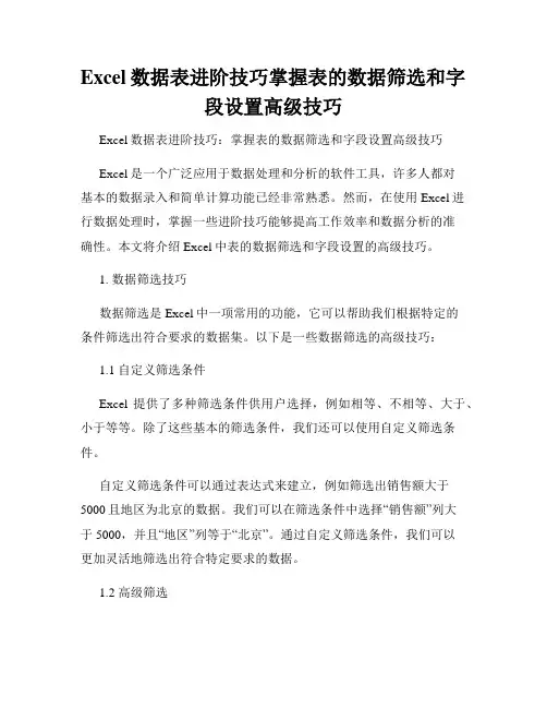 Excel数据表进阶技巧掌握表的数据筛选和字段设置高级技巧