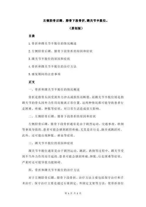左侧胫骨后踝、腓骨下段骨折,踝关节半脱位。