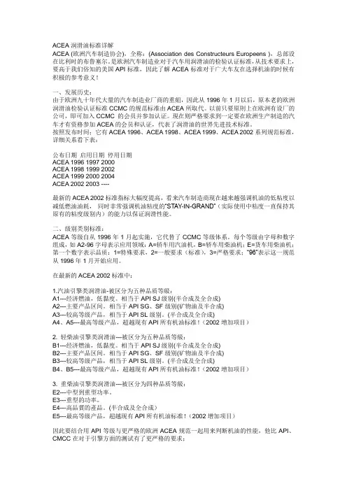 ACEA润滑油标准详解