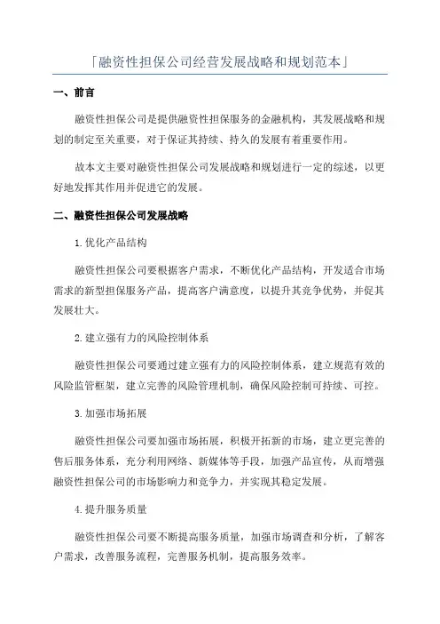 「融资性担保公司经营发展战略和规划范本」