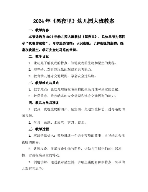 2024年《黑夜里》幼儿园大班教案