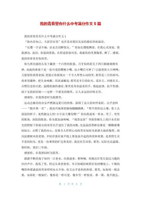 我的青春里有什么中考满分作文5篇