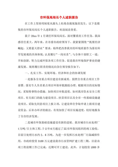 市环保局局长个人述职报告