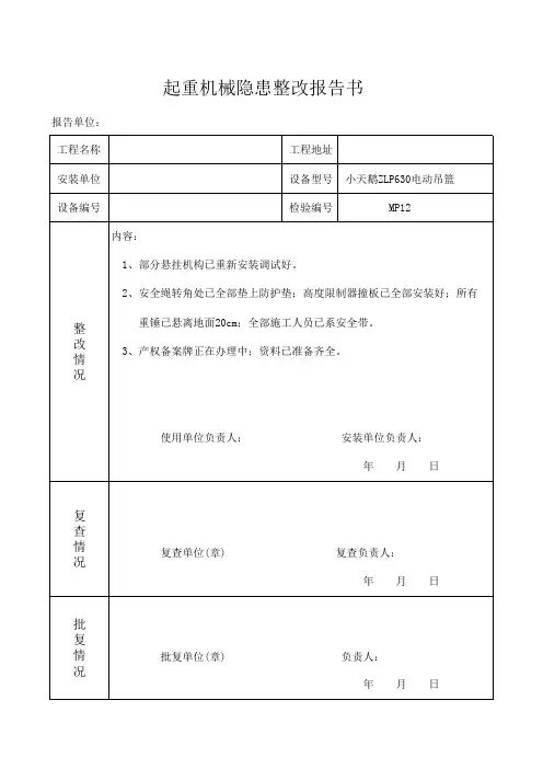 起重机械隐患整改报告书