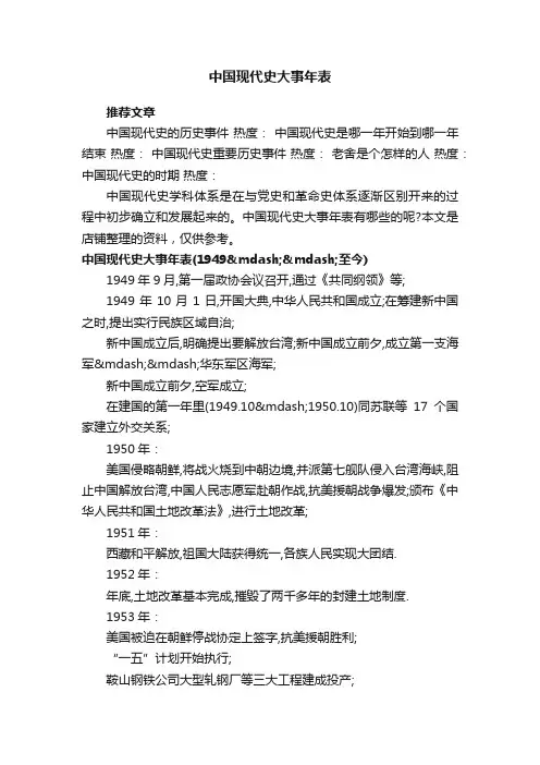 中国现代史大事年表