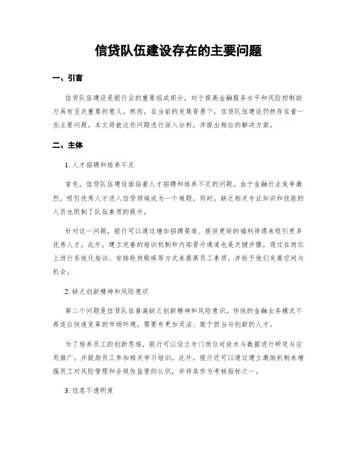信贷队伍建设存在的主要问题