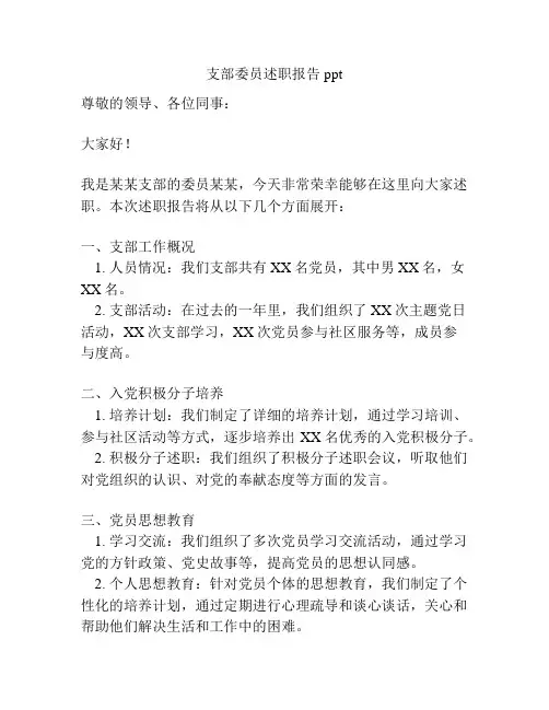 支部委员述职报告ppt