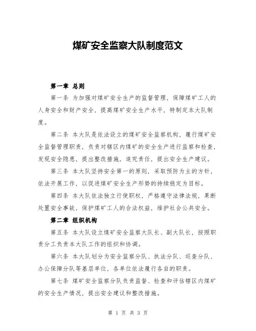 煤矿安全监察大队制度范文