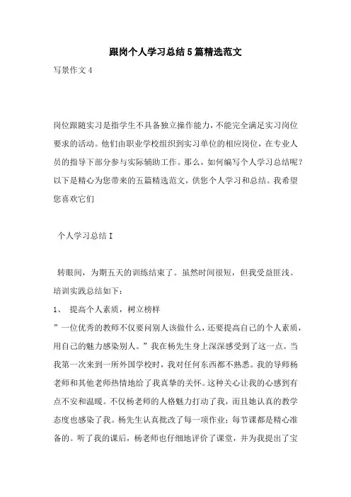 跟岗个人学习总结5篇精选范文