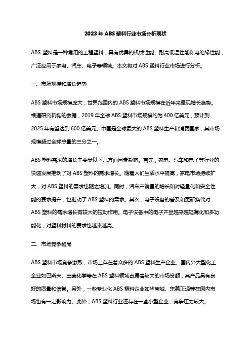 2023年ABS塑料行业市场分析现状