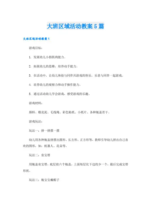 大班区域活动教案5篇