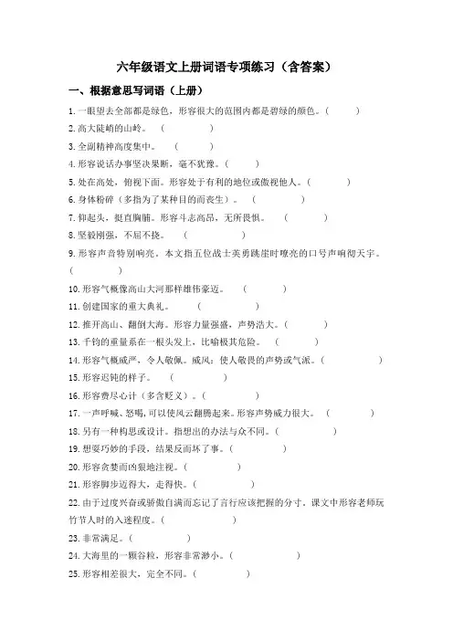 六年级语文上册词语专项练习(含答案)