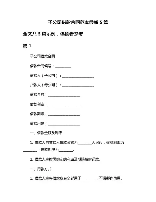子公司借款合同范本最新5篇