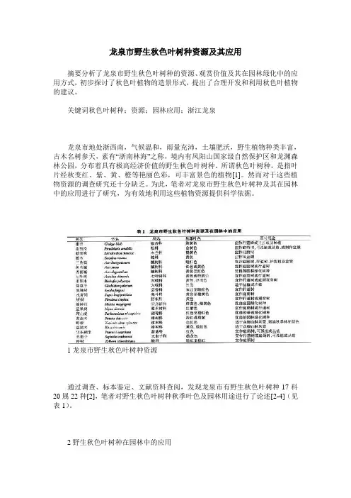 龙泉市野生秋色叶树种资源及其应用