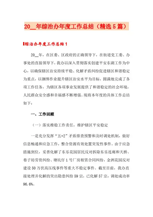 2020年综治办年度工作总结(精选5篇)