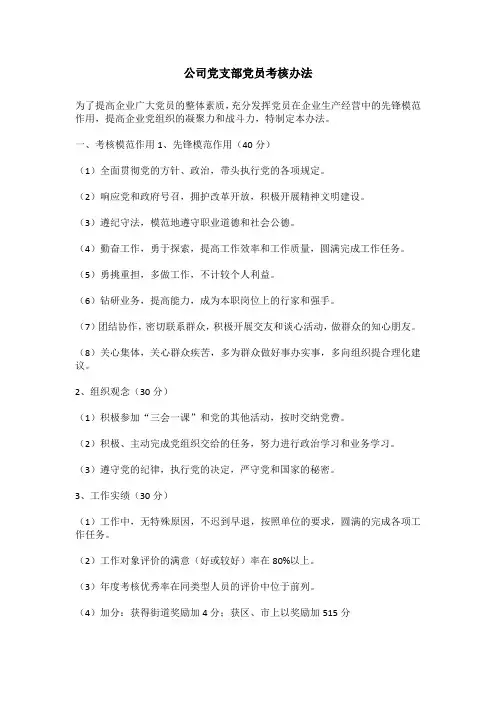公司党支部党员考核办法