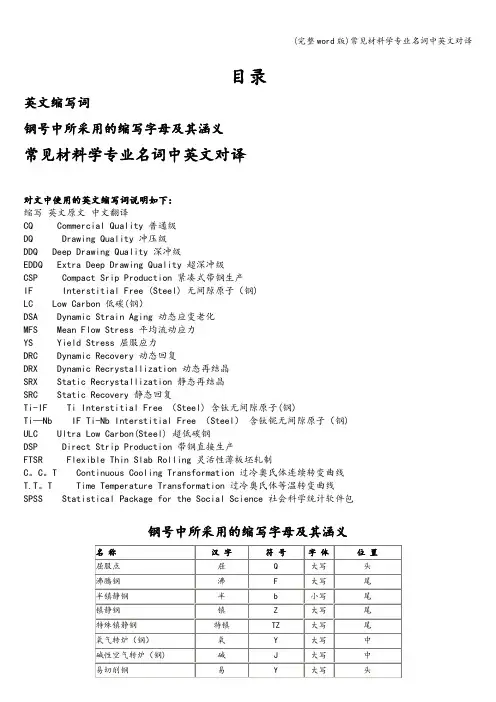 (完整word版)常见材料学专业名词中英文对译