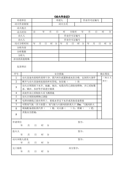 动火、有限空间等危险作业审批单