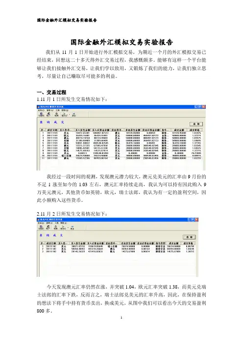 国际金融 外汇实验上机报告