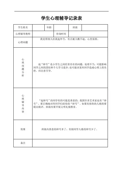 最新重点小学心理咨询心理疏导记录表