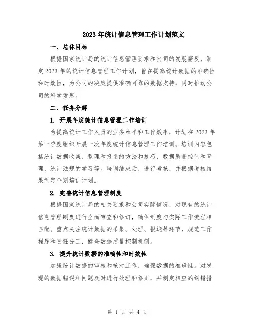 2023年统计信息管理工作计划范文