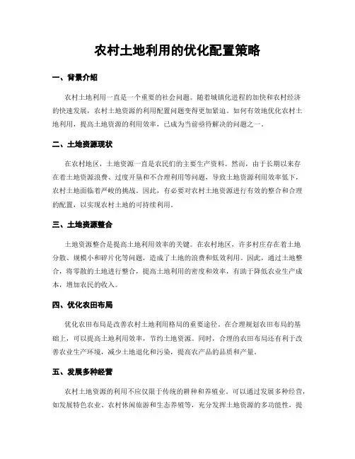 农村土地利用的优化配置策略