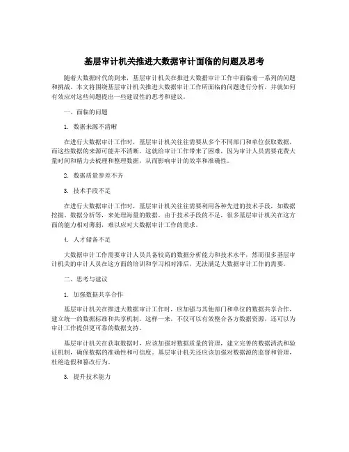 基层审计机关推进大数据审计面临的问题及思考