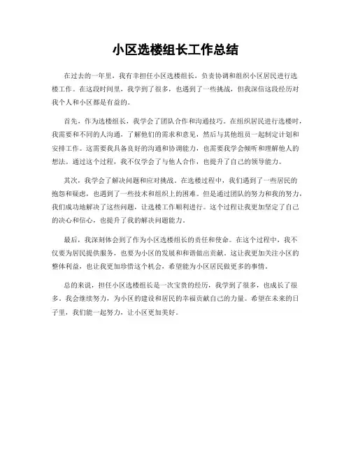 小区选楼组长工作总结