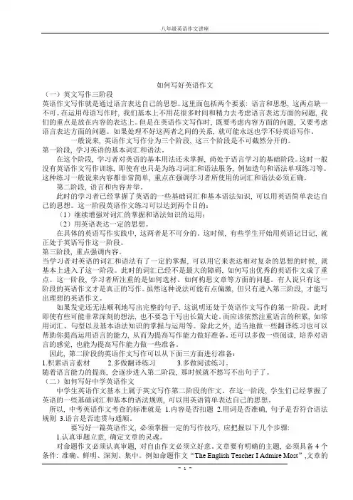 八年级英语作文专题(人教版)(附八年级上下册单元作文范例) 2