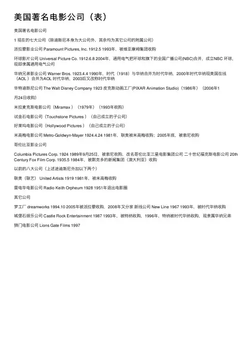 美国著名电影公司（表）