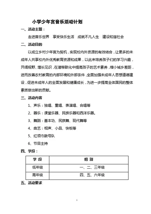 小学少年宫音乐活动计划