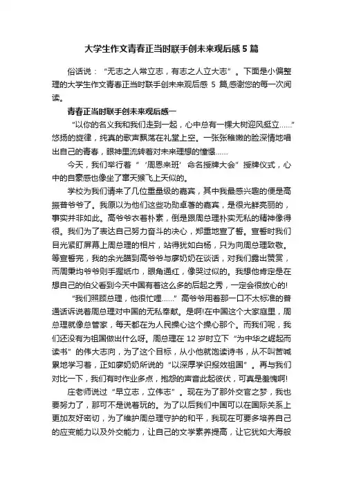 大学生作文青春正当时联手创未来观后感5篇