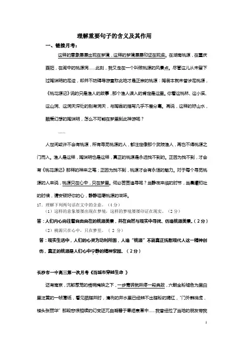 理解重要句子的含义及其作用
