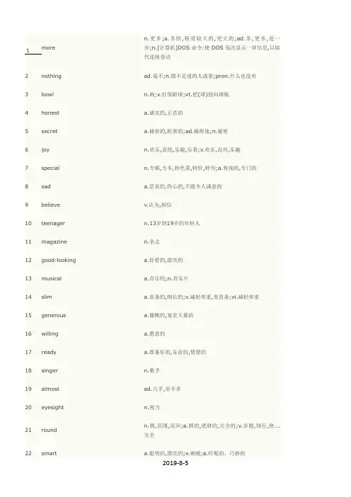 牛津八年级上英语单词表