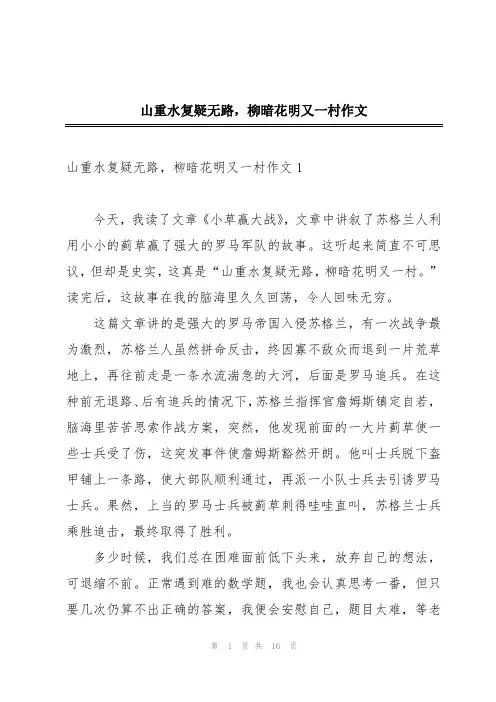 山重水复疑无路,柳暗花明又一村作文