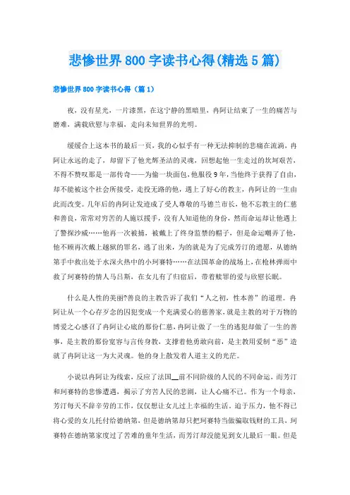 悲惨世界800字读书心得(精选5篇)