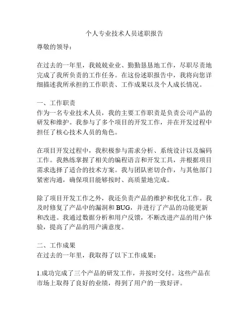 个人专业技术人员述职报告